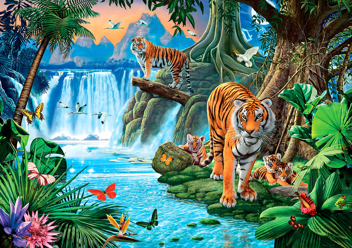 Wall Murals: Tigers in a waterfall