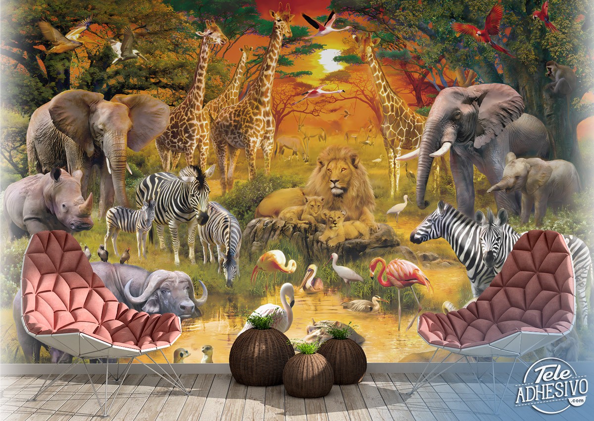 Wall Murals: Animals of the sheet at sunset