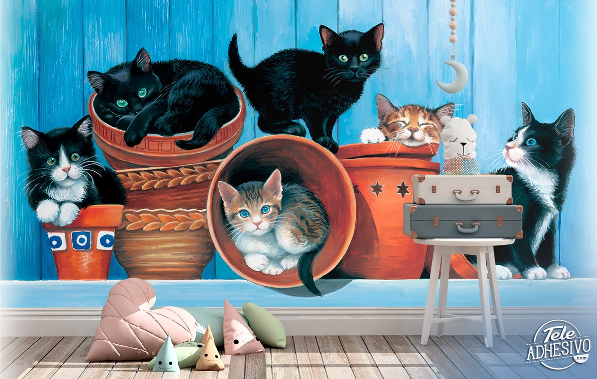 Wall Murals: Illustration of cats