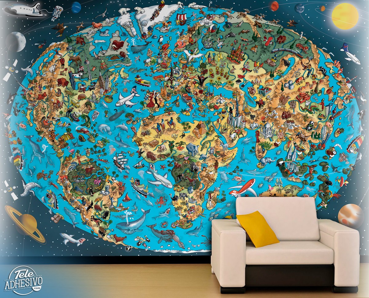 Wall Murals: Illustrated world map