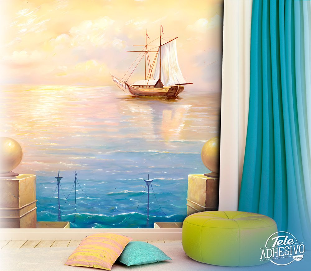 Wall Murals: Sailboat at sunset