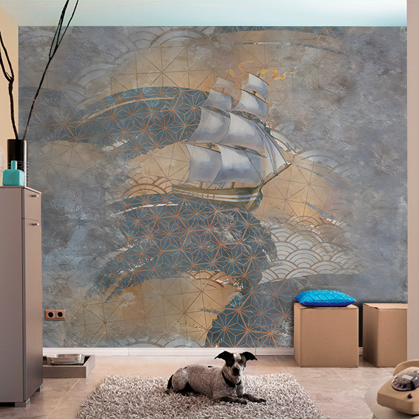 Wall Murals: Boat on waves