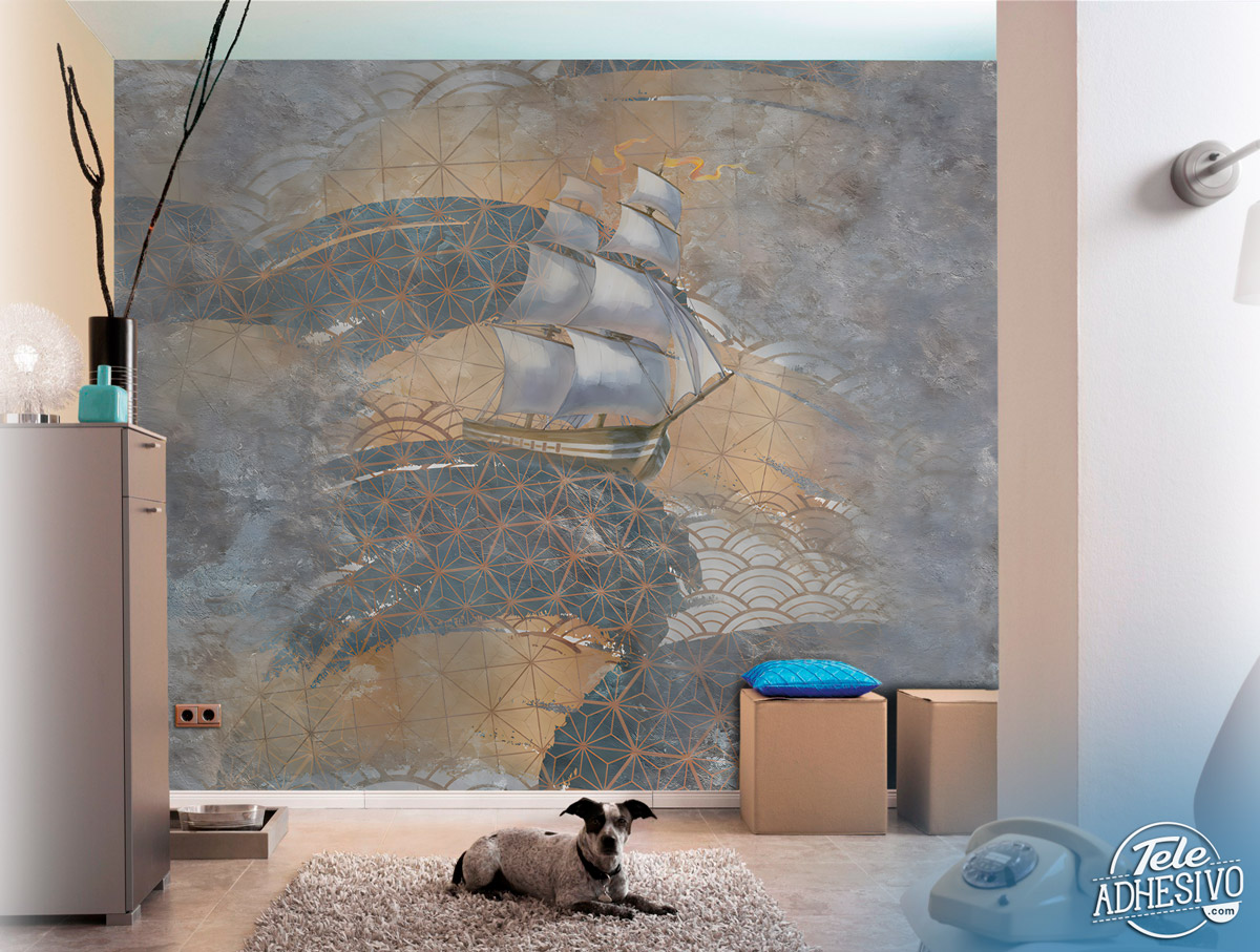 Wall Murals: Boat on waves