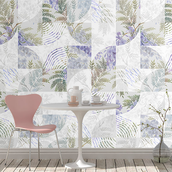 Wall Murals: White, green and violet tiles 0