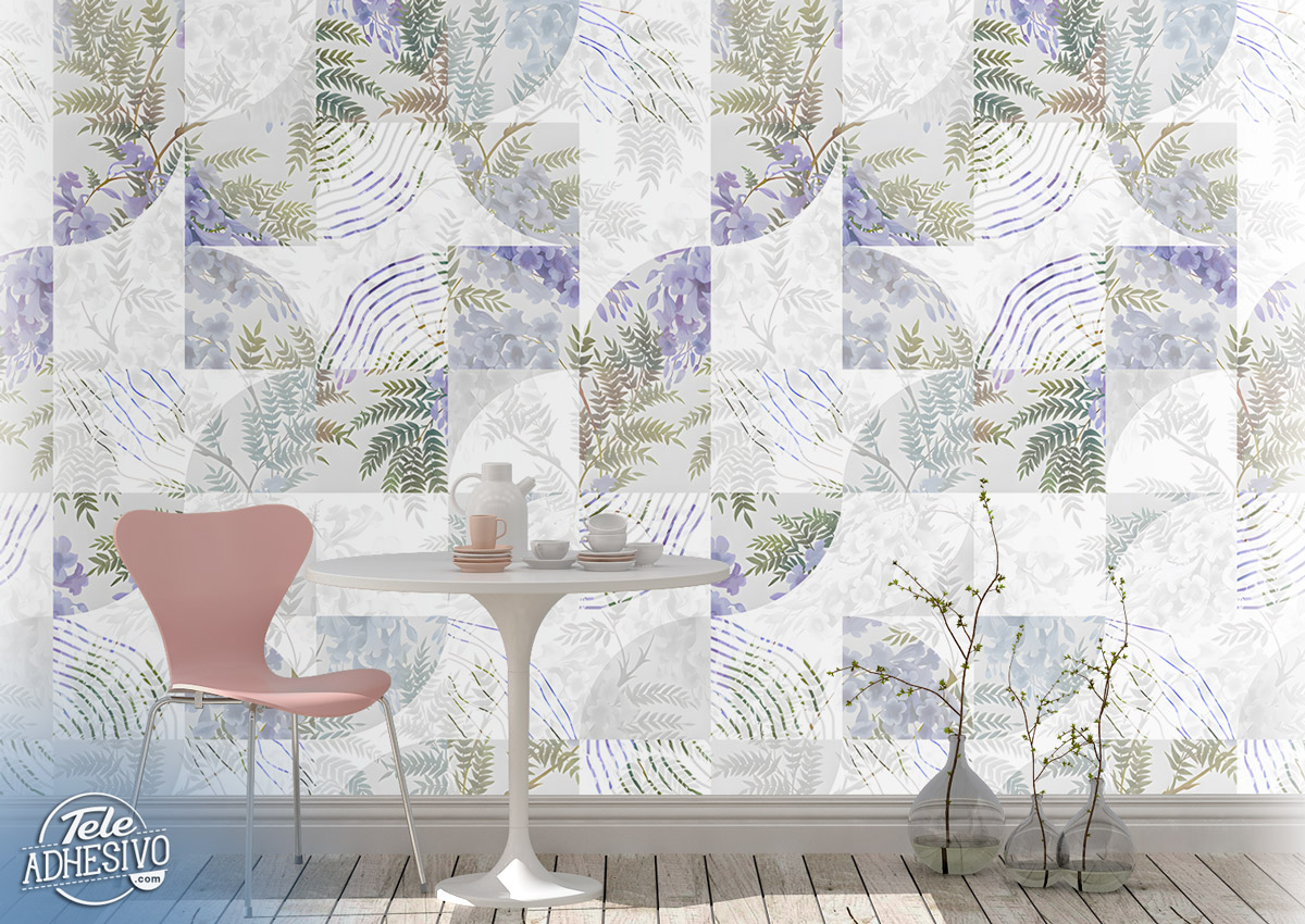 Wall Murals: White, green and violet tiles