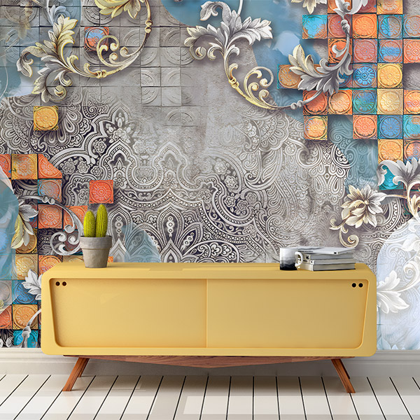 Wall Murals: Coloured tiles and ornaments