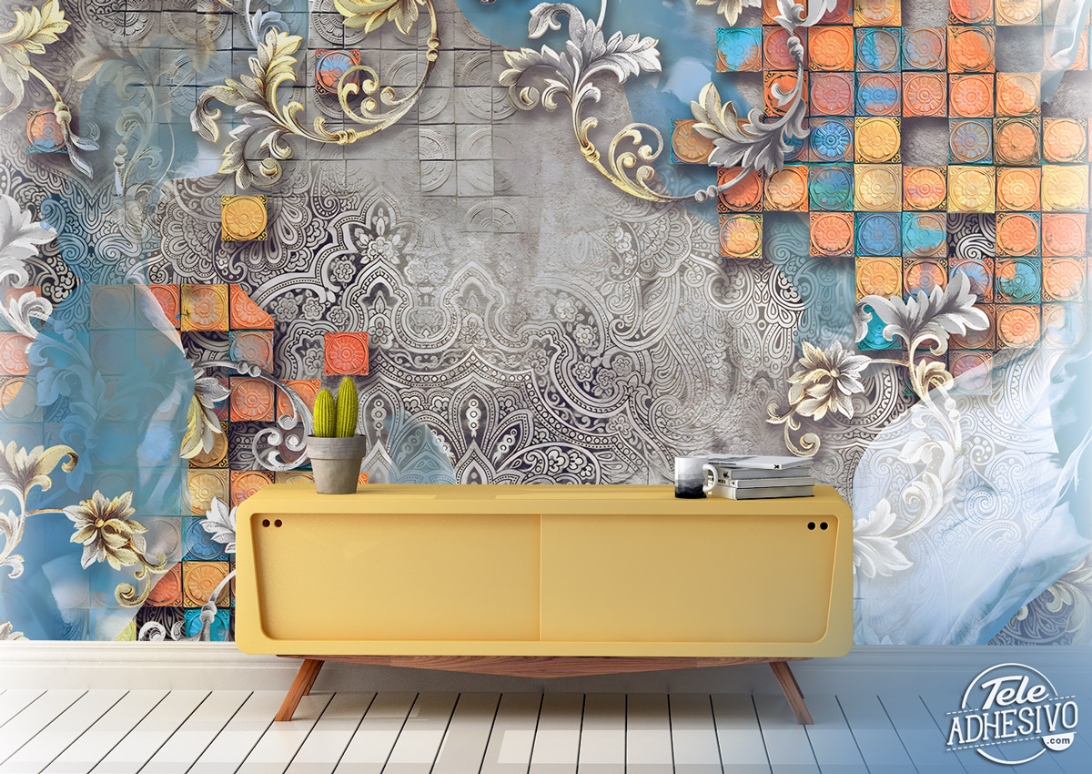Wall Murals: Coloured tiles and ornaments