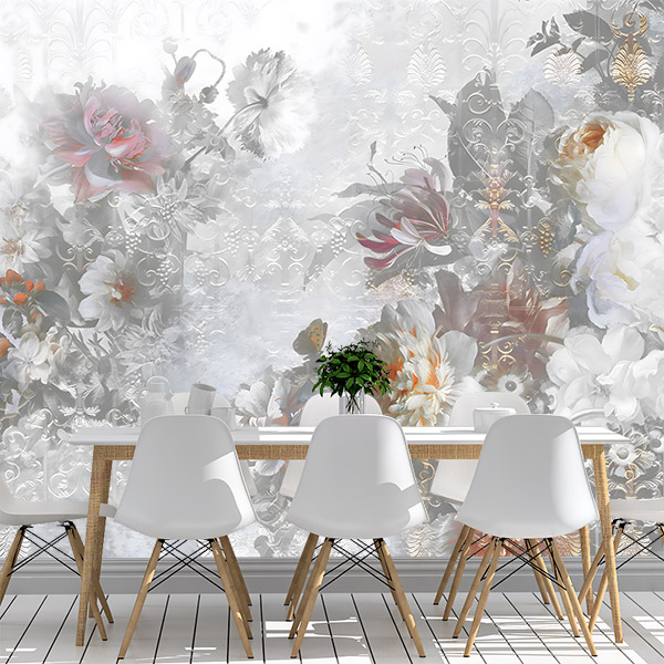 Wall Murals: Pastel flowers and ornaments