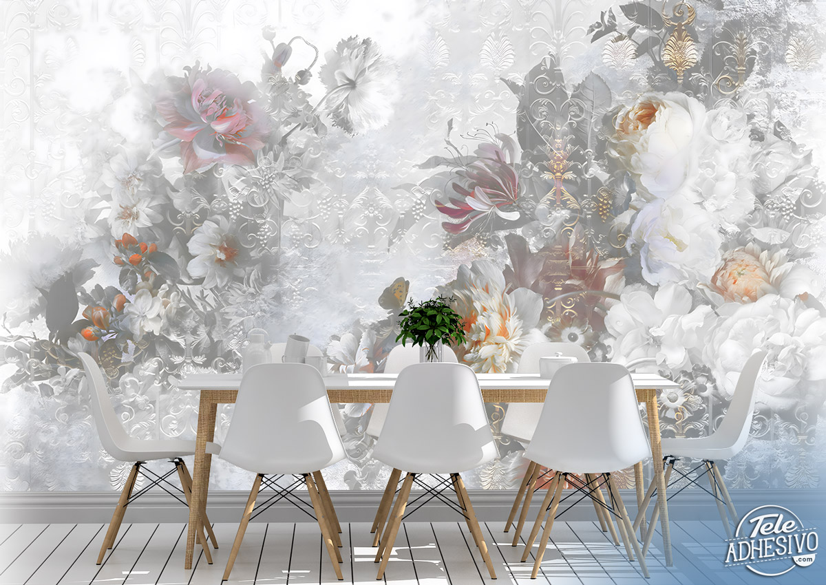 Wall Murals: Pastel flowers and ornaments