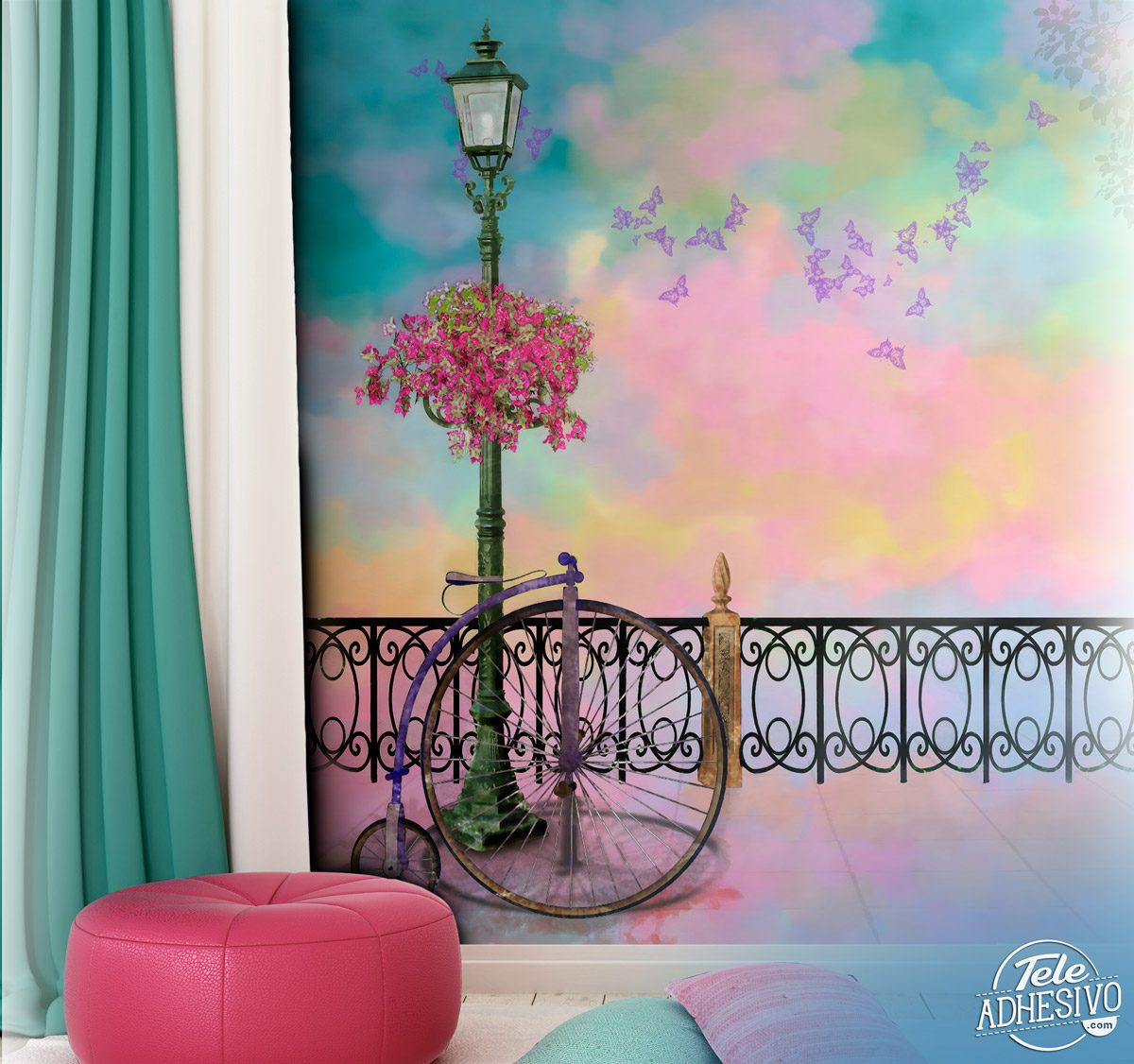 Wall Murals: Bicycle and lamppost fantasy