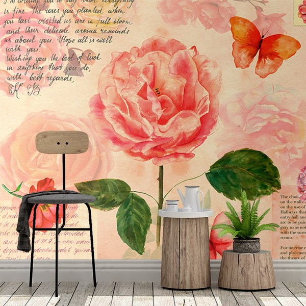 Wall Murals: Collage letters and flowers