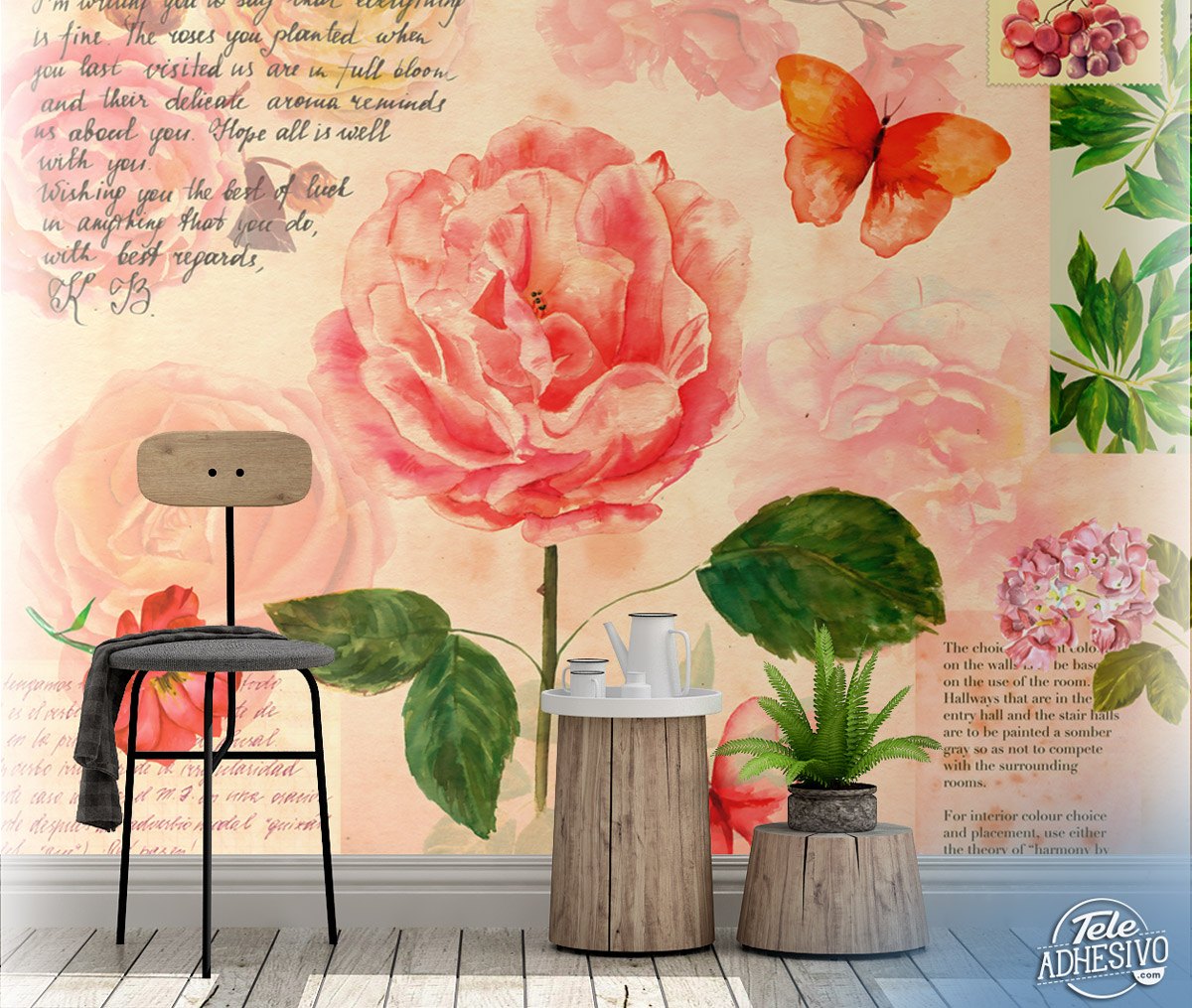 Wall Murals: Collage letters and flowers