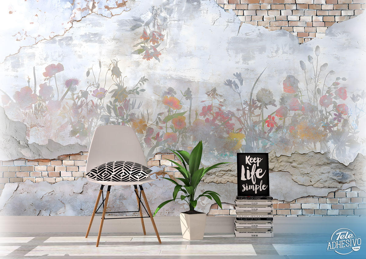 Wall Murals: Painted bricks and flowers
