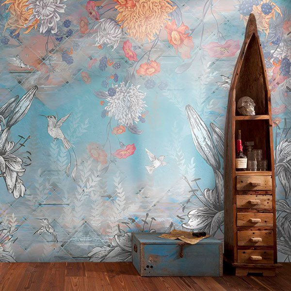 Wall Murals: Illustration plants and birds