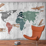 Wall Murals: Children's world map on wood 2