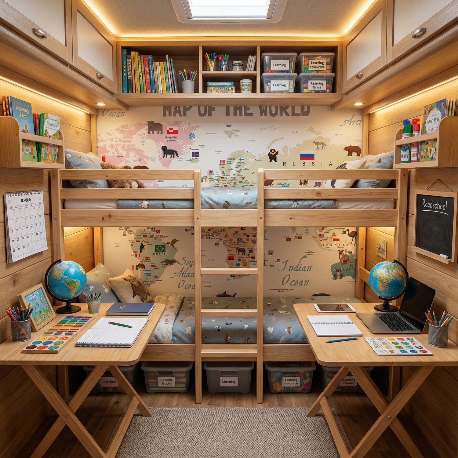 Wall Murals: Children's world map with flags and animals