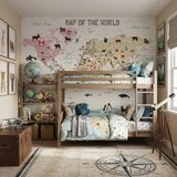 Wall Murals: Children's world map with flags and animals 4
