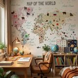 Wall Murals: Children's world map with flags and animals 5