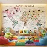 Wall Murals: Children's world map with flags and animals 6