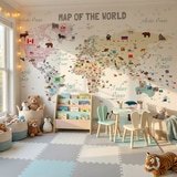 Wall Murals: Children's world map with flags and animals 7