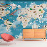 Wall Murals: Childrens world map clouds 2