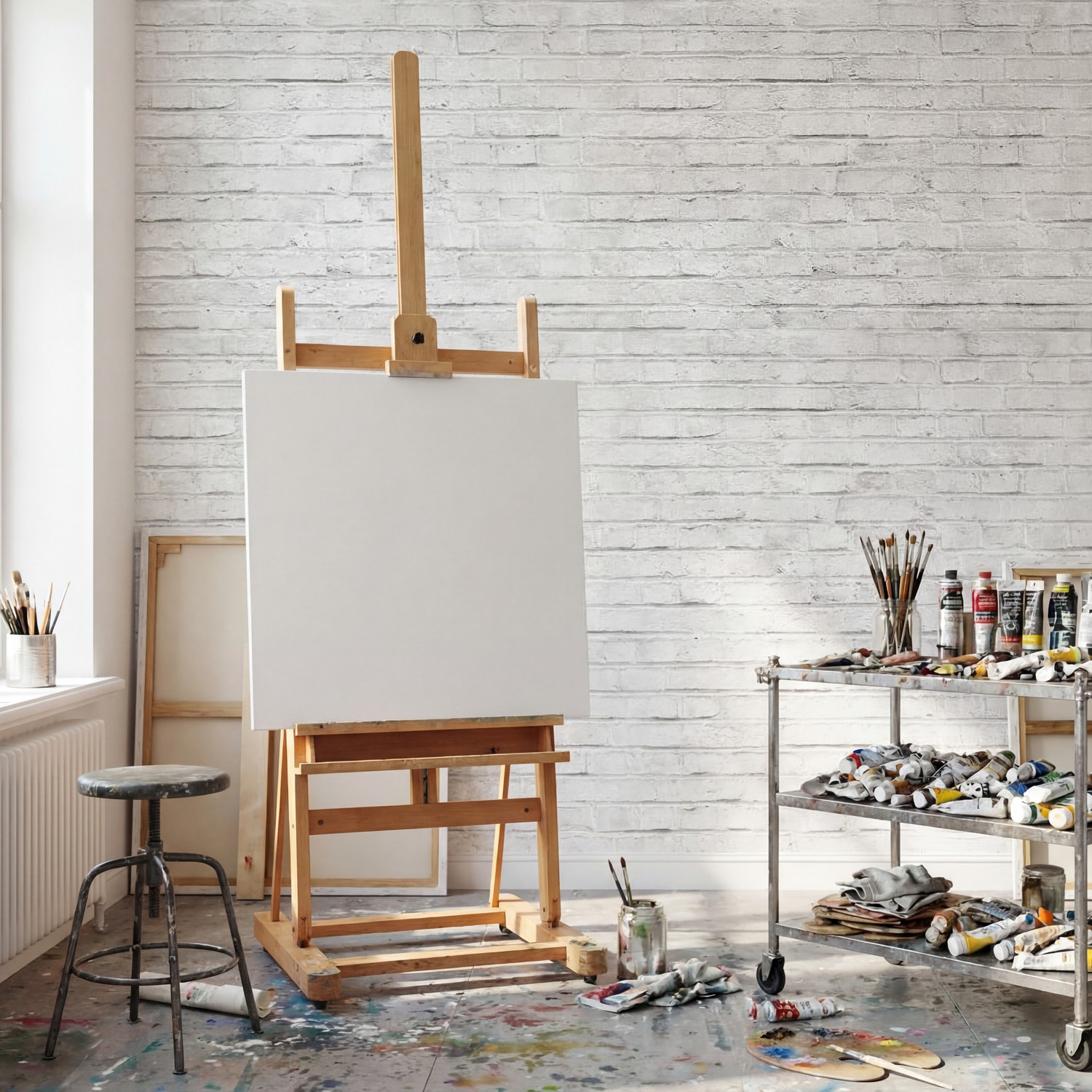 Wall Murals: Worn white brick texture