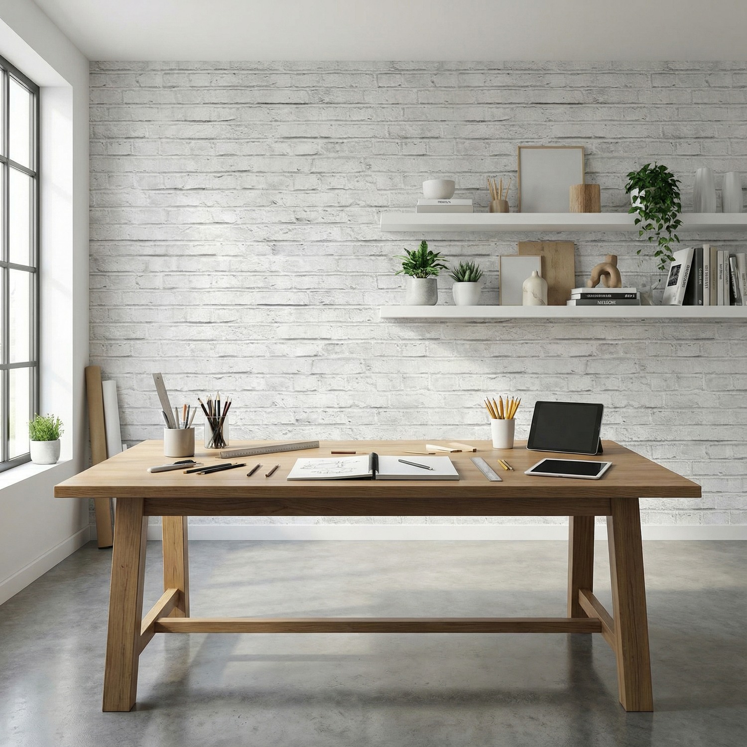 Wall Murals: Worn white brick texture