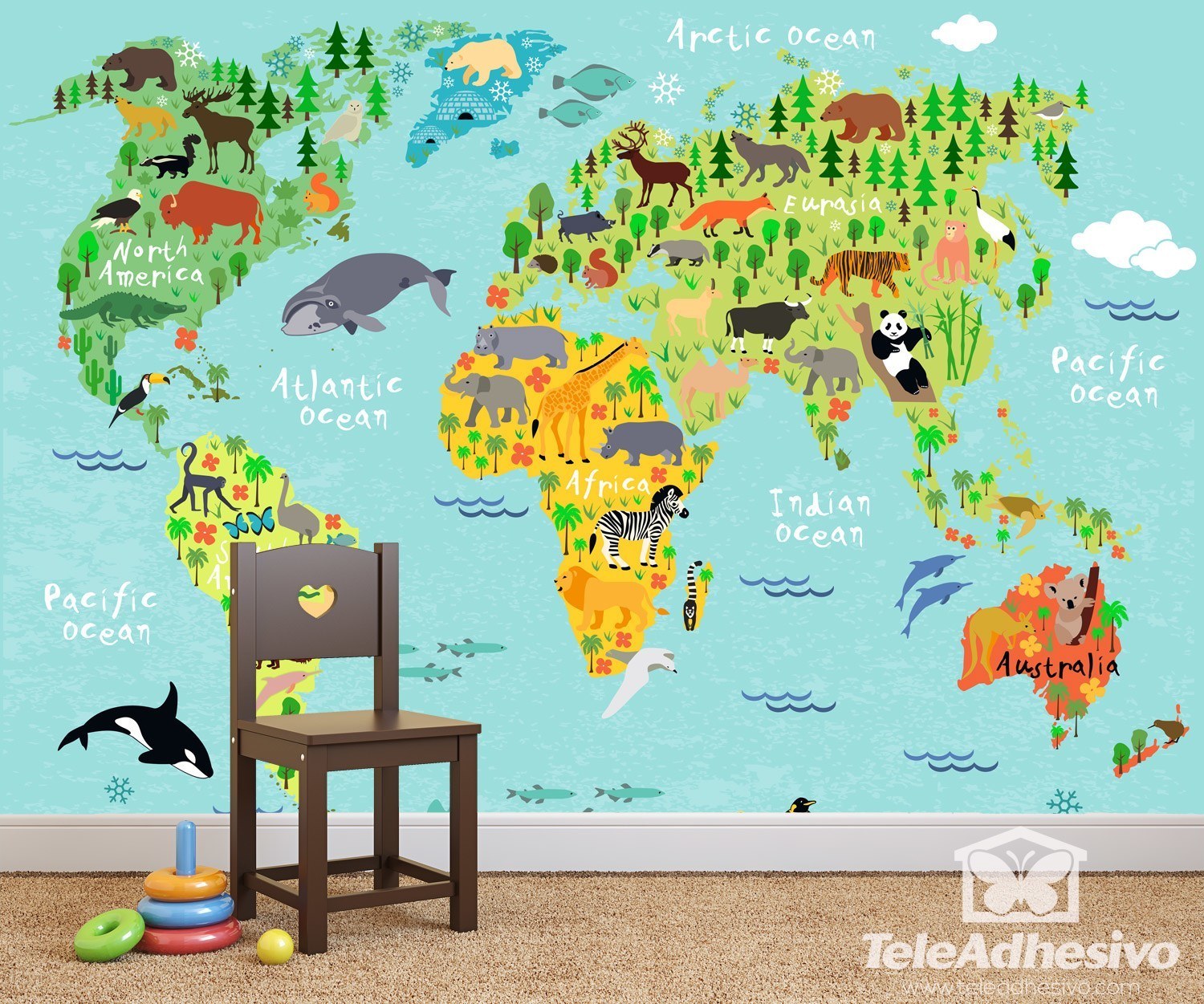 Kids Wall Sticker World Map Childrens Continents And