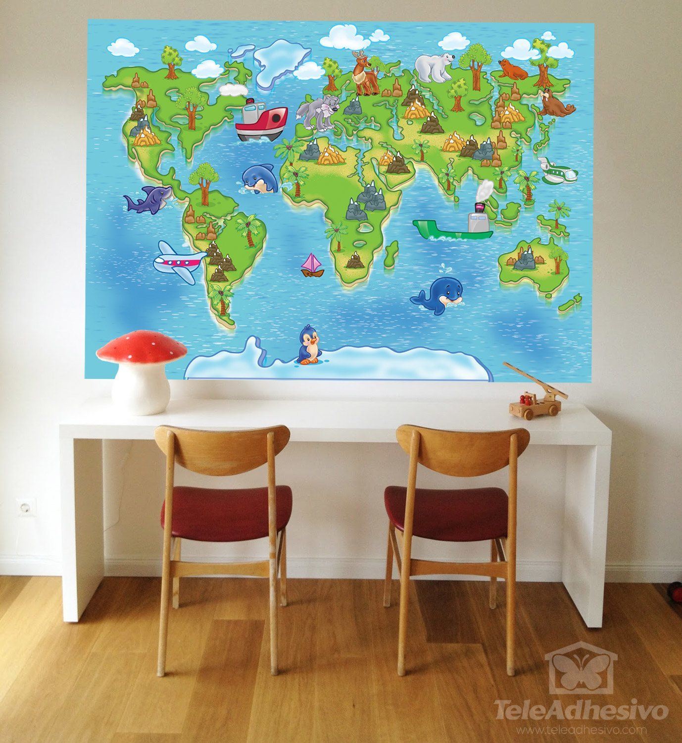 Wall Murals: Animal world map animals