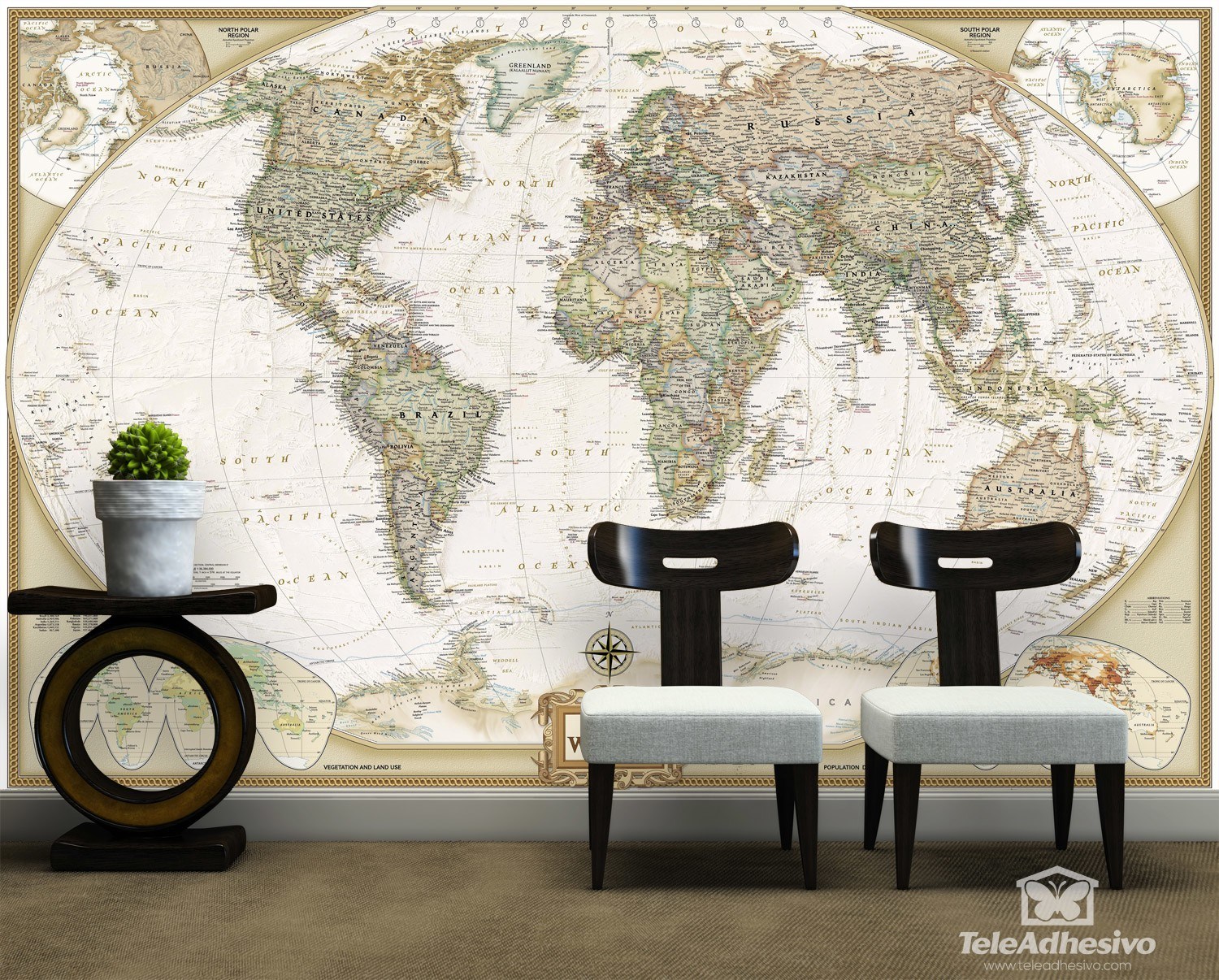 Wall Murals: Vintage Political World Map