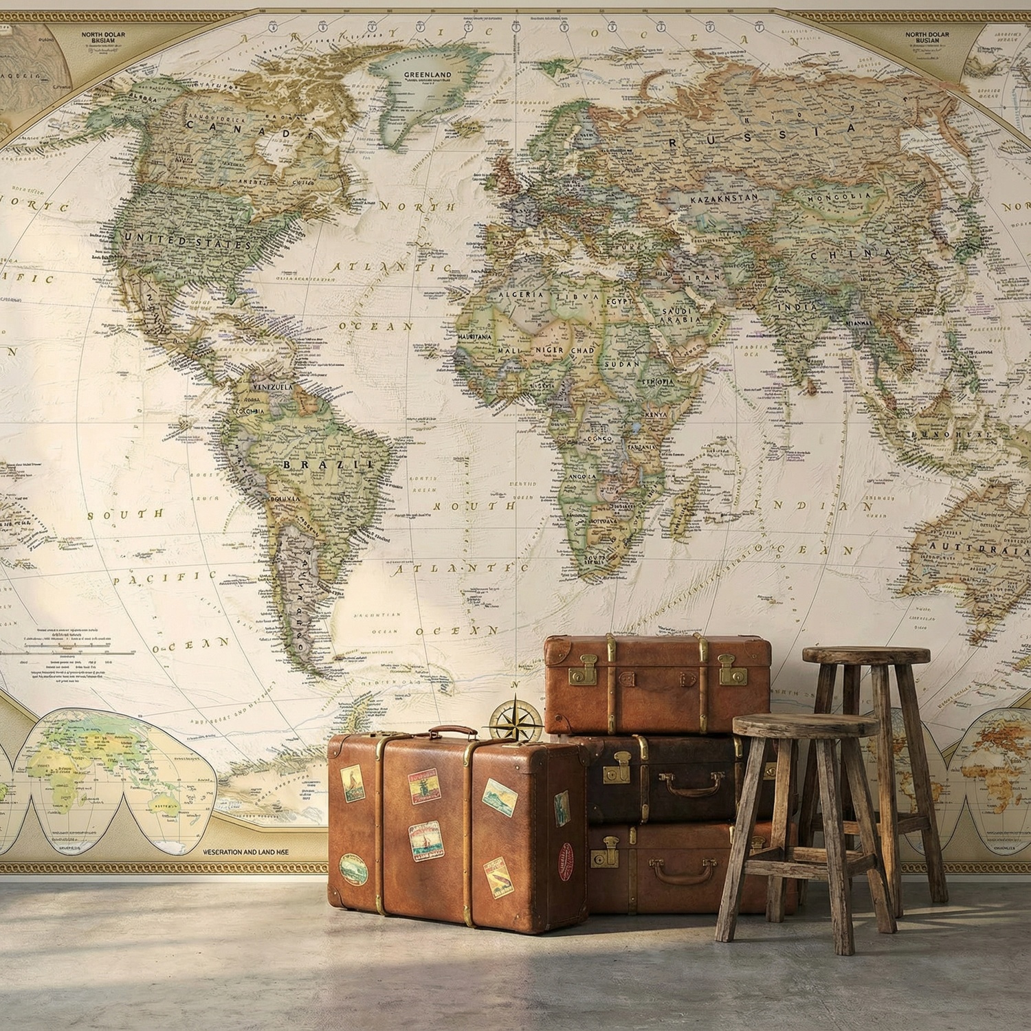 Wall Murals: Vintage Political World Map