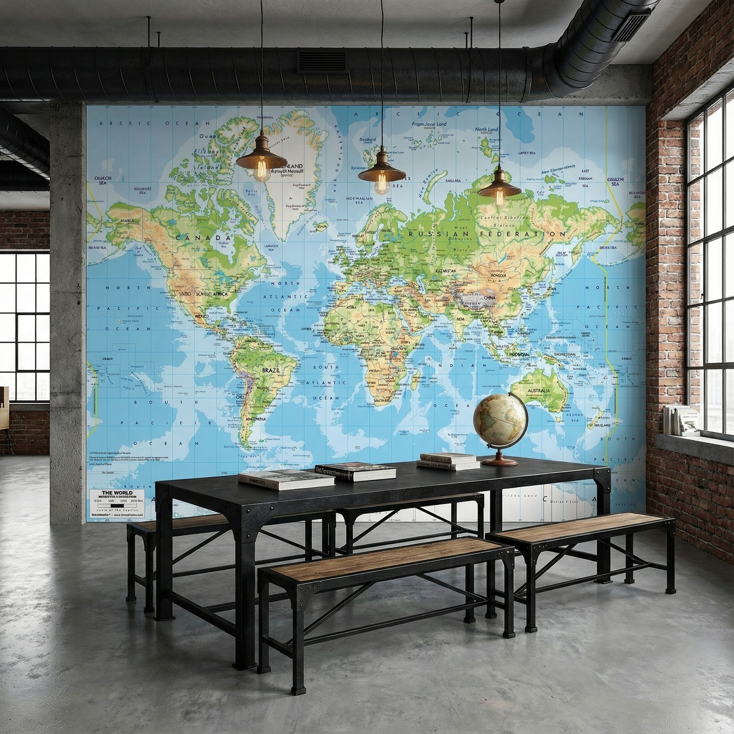 Wall Murals: Physical World Map