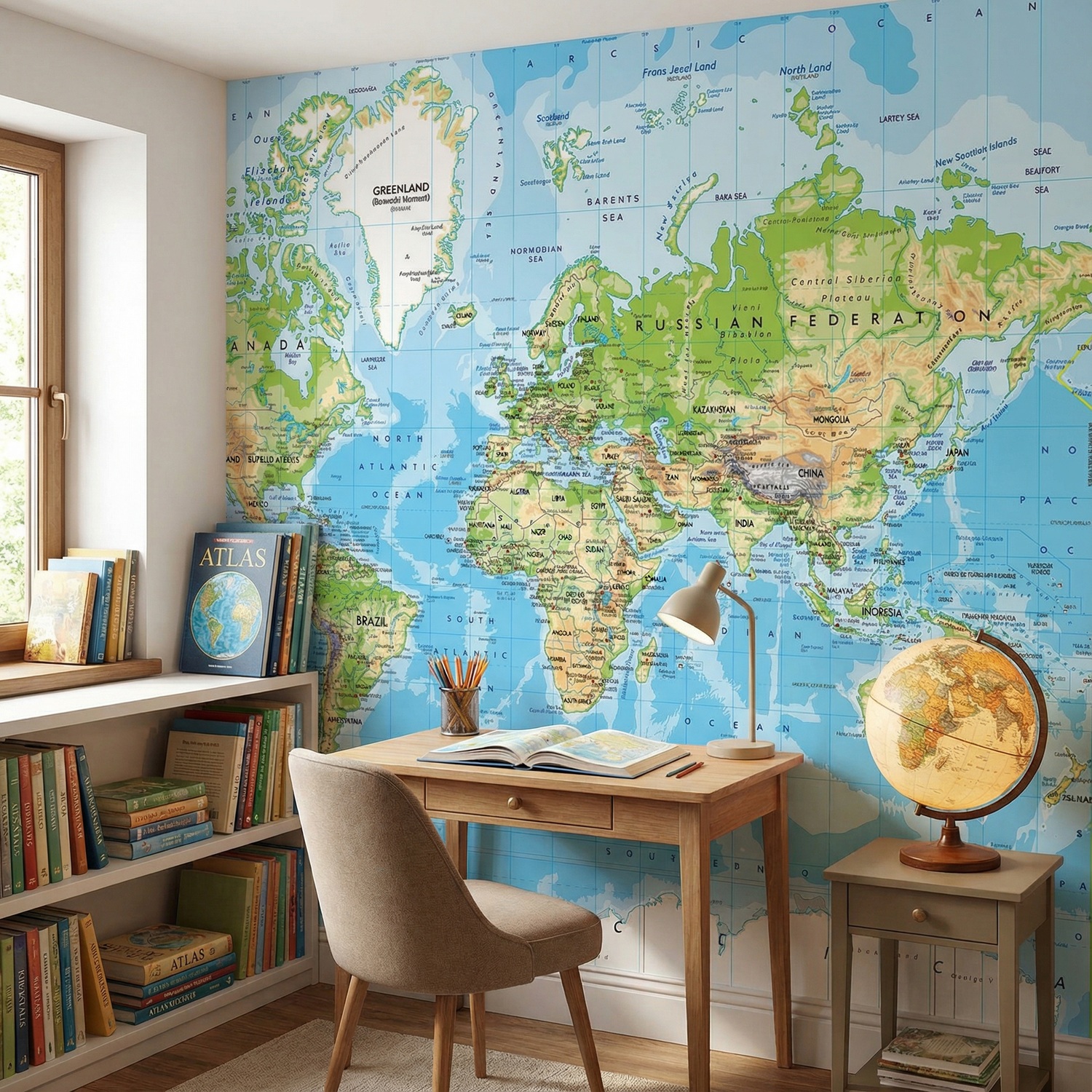 Wall Murals: Physical World Map