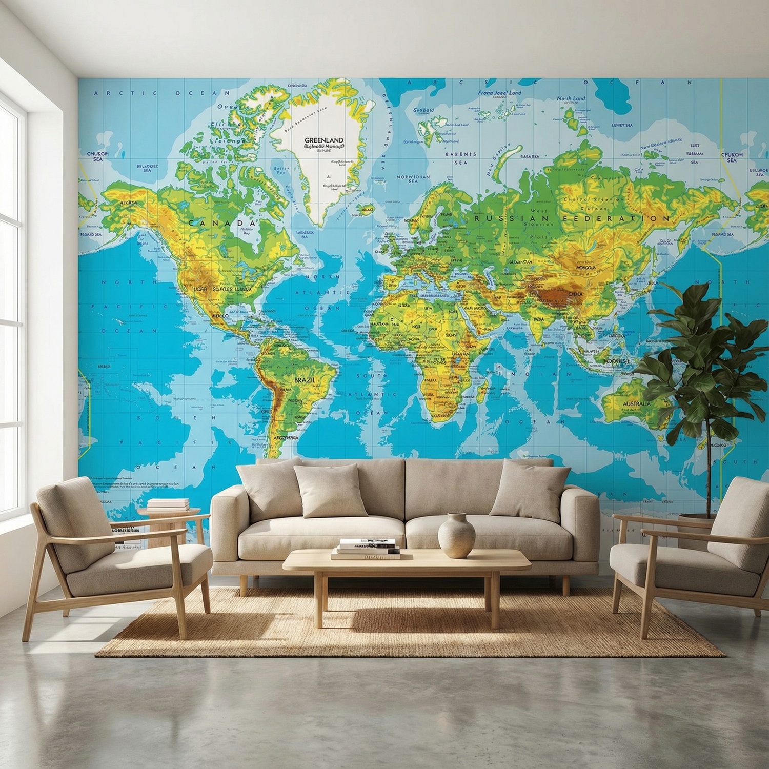 Wall Murals: World Map in Relief