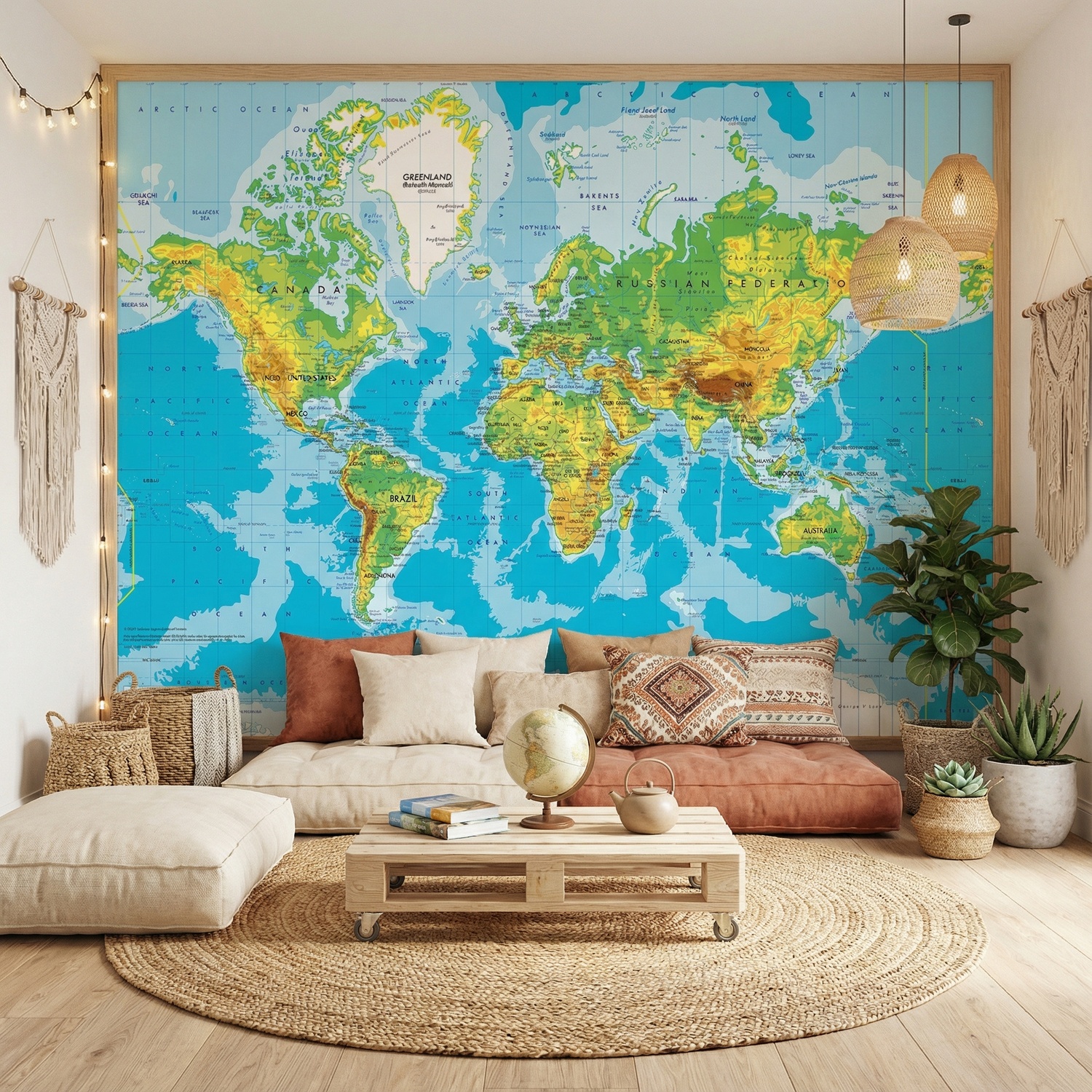 Wall Murals: World Map in Relief