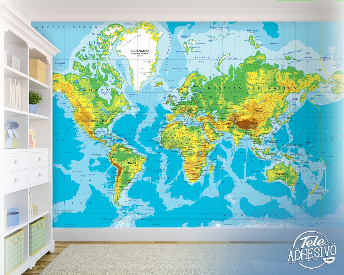 Wall Murals: World Map Relief