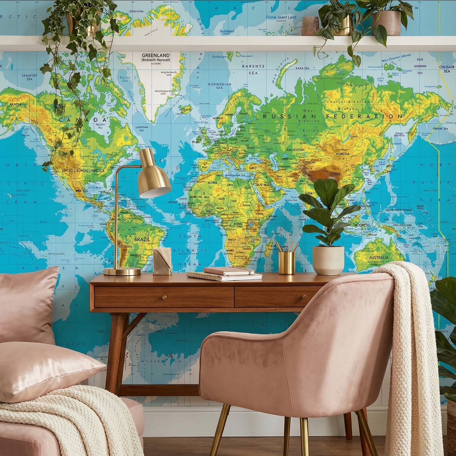 Wall Murals: World Map in Relief