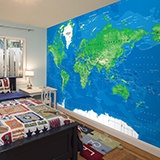 Wall Murals: World Map blue and green 2