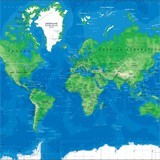 Wall Murals: World Map blue and green 3