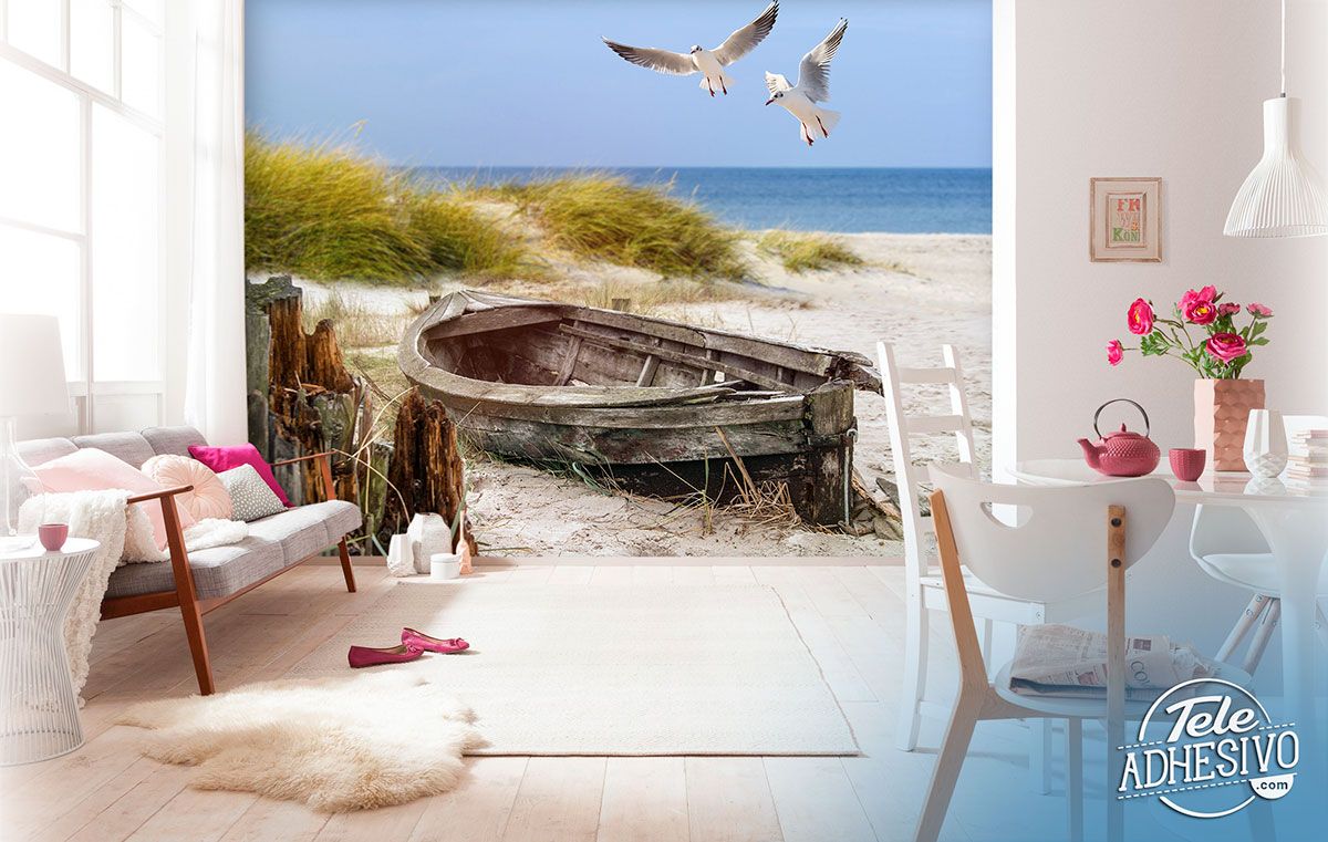 Wall Murals: Ancient boat on the sand