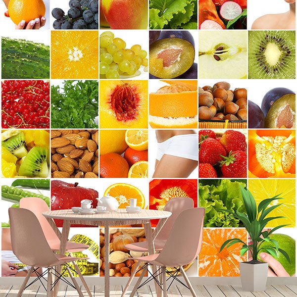 Wall Murals: Collage of fruits and food