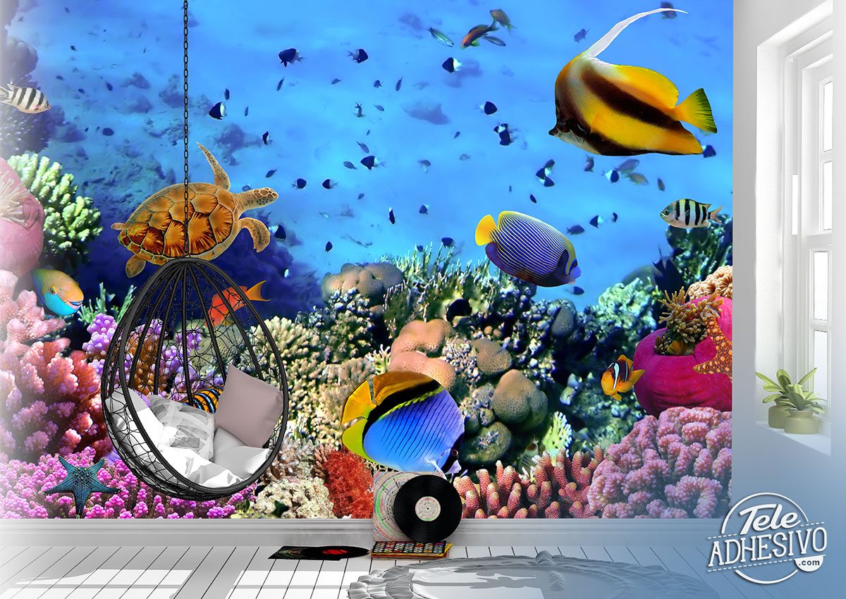Panoramic Fantasy Fish Under Sea 3D Window Wall Sticker Art Decal Mural