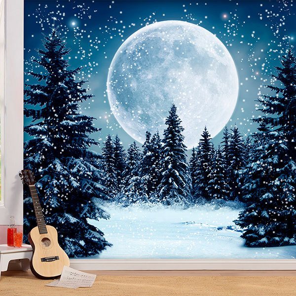 Wall Murals: Moon over snowy forest