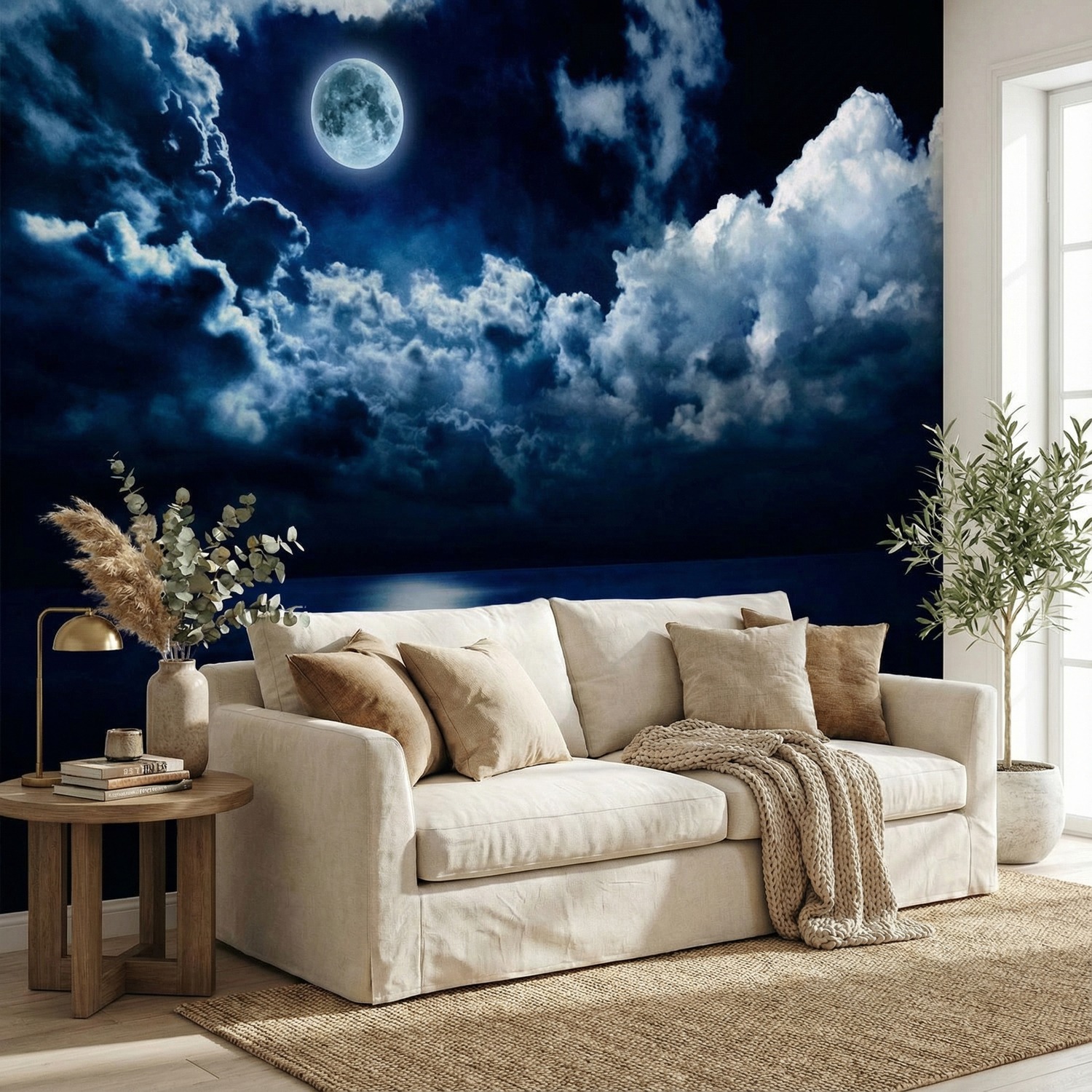 Wall Murals: Full moon over the ocean