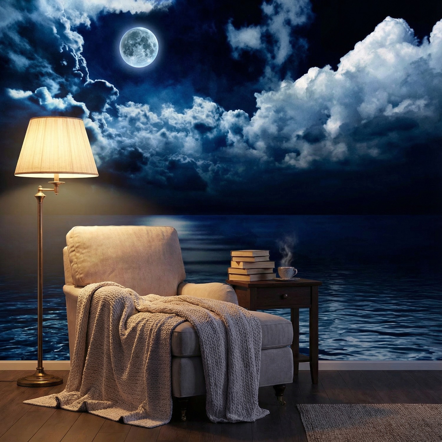 Wall Murals: Full moon over the ocean