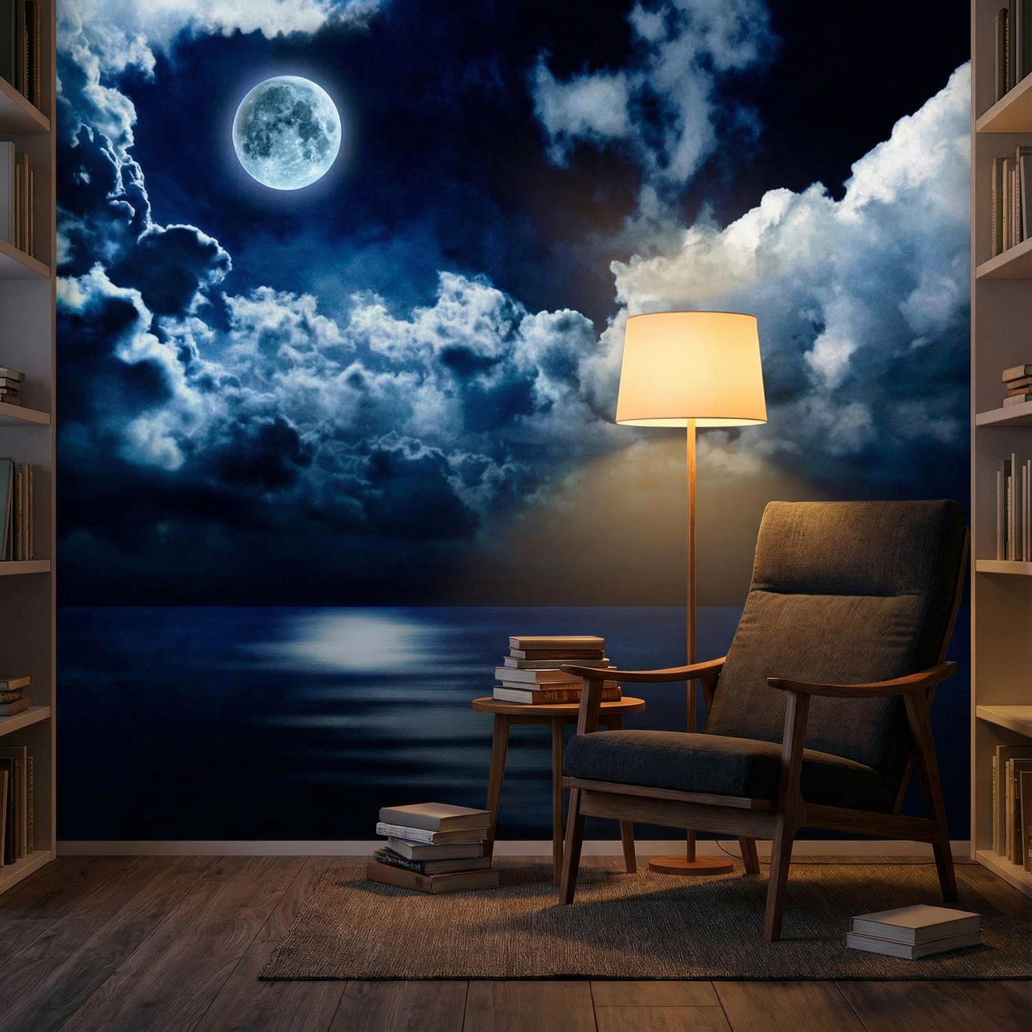 Wall Murals: Full moon over the ocean