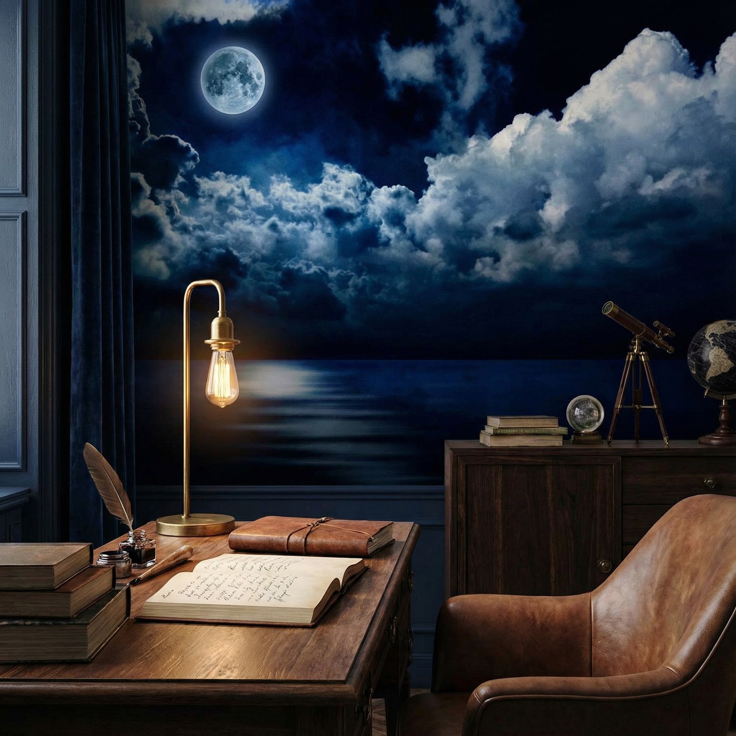 Wall Murals: Full moon over the ocean