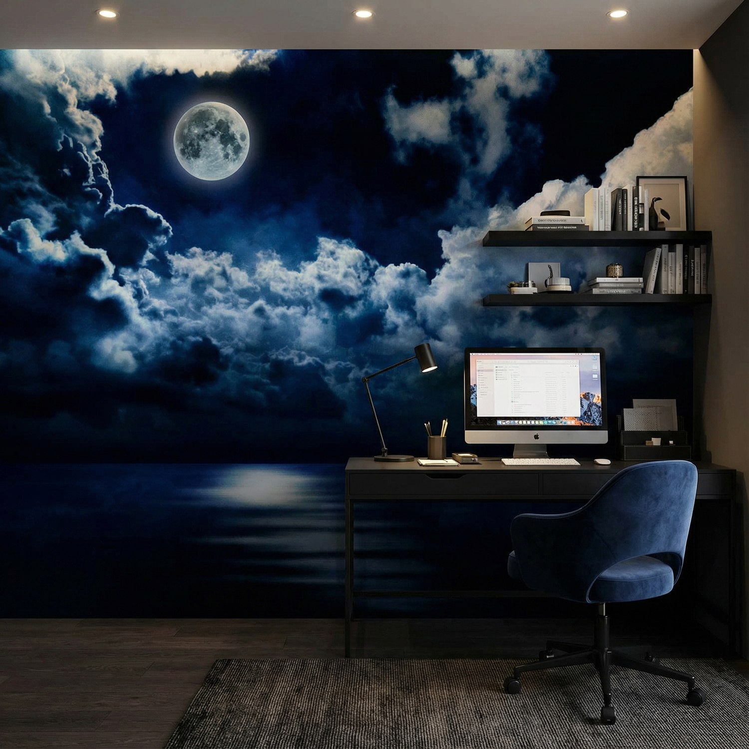Wall Murals: Full moon over the ocean