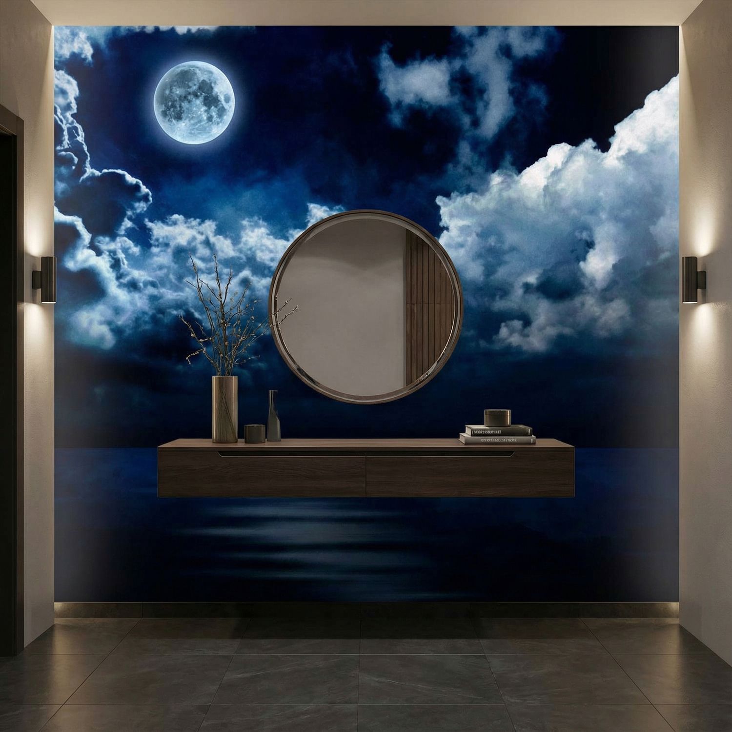 Wall Murals: Full moon over the ocean