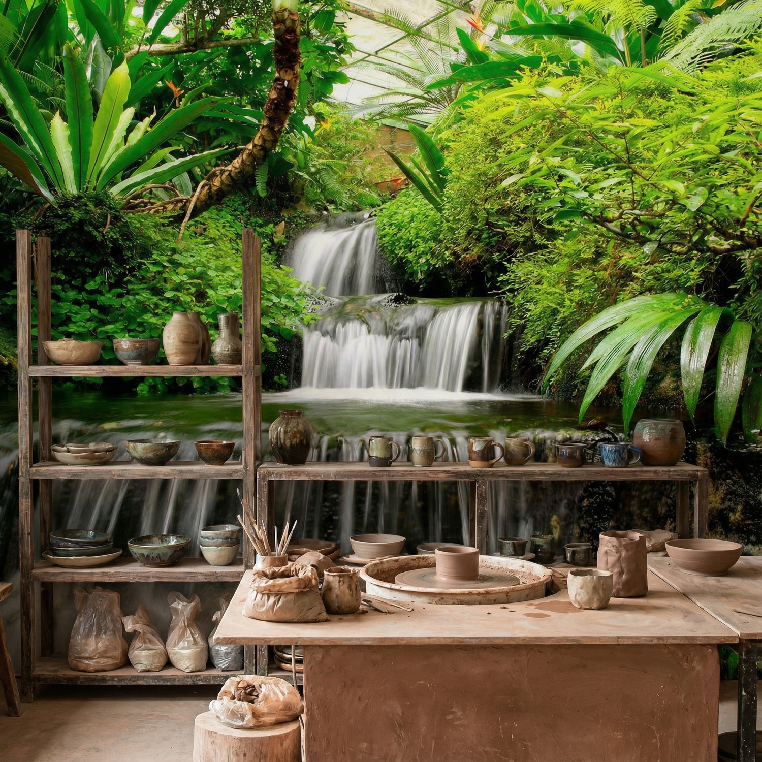 Wall Murals: Waterfalls in the tropical garden